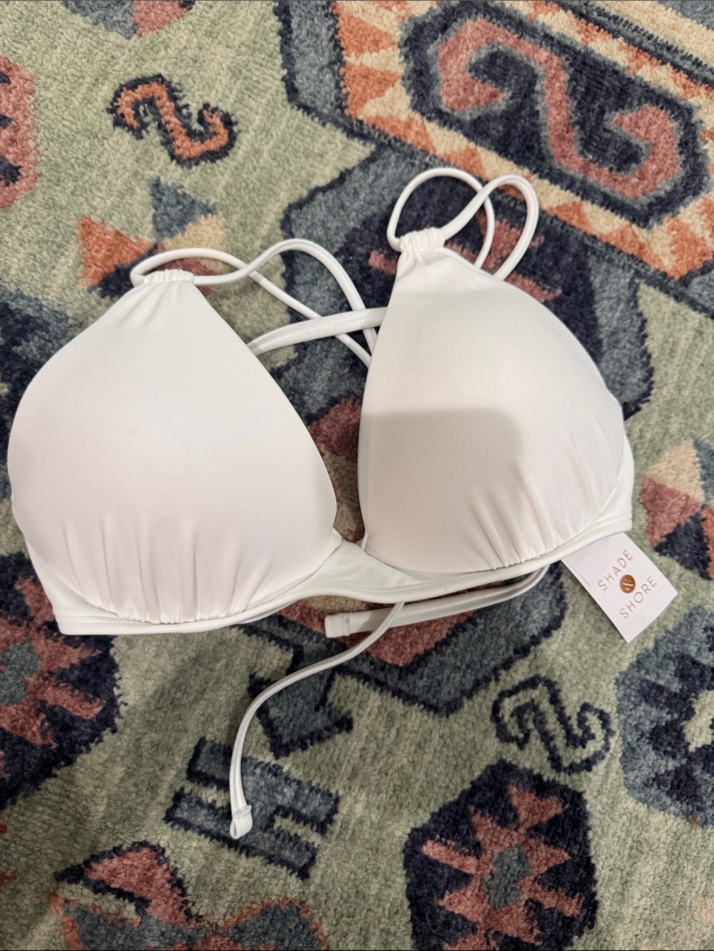 Shade & Shore White Push Up Triangle Bikini Top with Crisscross Straps